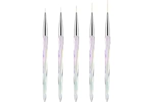TEOYALL Nail Art Liner Brushes, Fine Line Nail Brush 7/9/11/15/20mm Thin Detail Precision Drawing Brushes for Gel Nail Polish