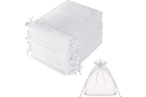 Organza Gift Bags,100Pcs White Organza Drawstring Bags,Mesh Jewelry Pouches,for Jewelry Party Wedding Favor Party Festival Gi