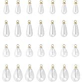 PATIKIL 100 Pcs Pearl Charm, Pearl Beads Teardrop Faux Pearl Pendant Charm with Loop for Jewelry Making Bracelets Earrings