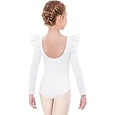 Arshiner Ruffle Long Sleeve Leotard for Girls Ballet Leotards Low Back Gymnastic Dance Outfits for Toddler