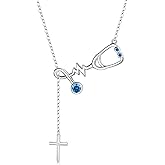 925 Sterling Silver Nurse Stethoscope Cross Pendant Necklace Medical Assistant Jewelry Gift for Women Registered Nurse Doctor Medicine Lariat Y Necklace Medical Student Graduation Birthday Jewelry Gift Nurse Week Jewelry Gifts