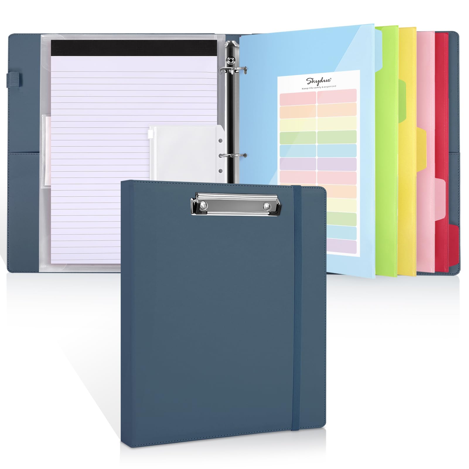 SKYDUE 3 Ring Binder with Clipboard,1 Inch