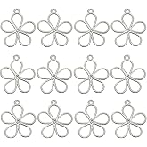 SUNNYCLUE 1 Box Hollow Flower Charms Silver Floral Charms Alloy Vintage Mini Spring Blossom Open Frame Back Bezel UV Resin Charm Bulks for Jewelry Making Charms Women DIY Bracelets Craft