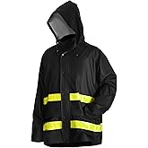 NAVIS MARINE Men's Workwear Rain Jacket-Heavy-Duty, Waterproof, Reflective Safety Rain Gear with Hood