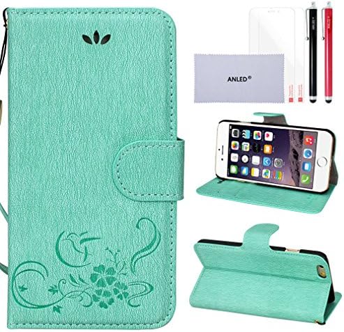 iPhone SE 5 5s Wallet Case,iPhone SE 5s Wallet Case Cover,ANLED Premium Vintage Emboss Flower Pattern Leather Wallet Case with Card Slots,Flip Cover Skin Case with Strap for iPhone SE 5s[Green]