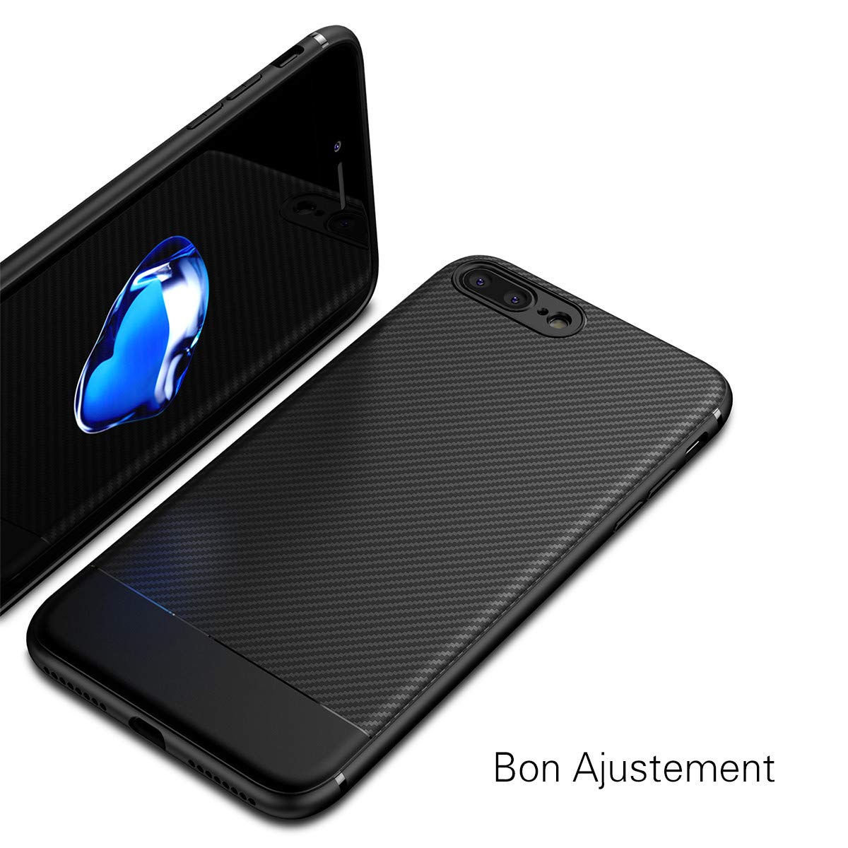 Coque iphone 7 plus, Coque iphone 8 plus,J Jecent [Fibre de Carbone] Silicone TPU Souple Bumper Case Cover de Protection Premium Non Slip Surface Housse Etui [Anti-Choc et Anti-Rayures] Coque pour iPhone 7 plus（2016）/ iphone 8 plus (2017) 5