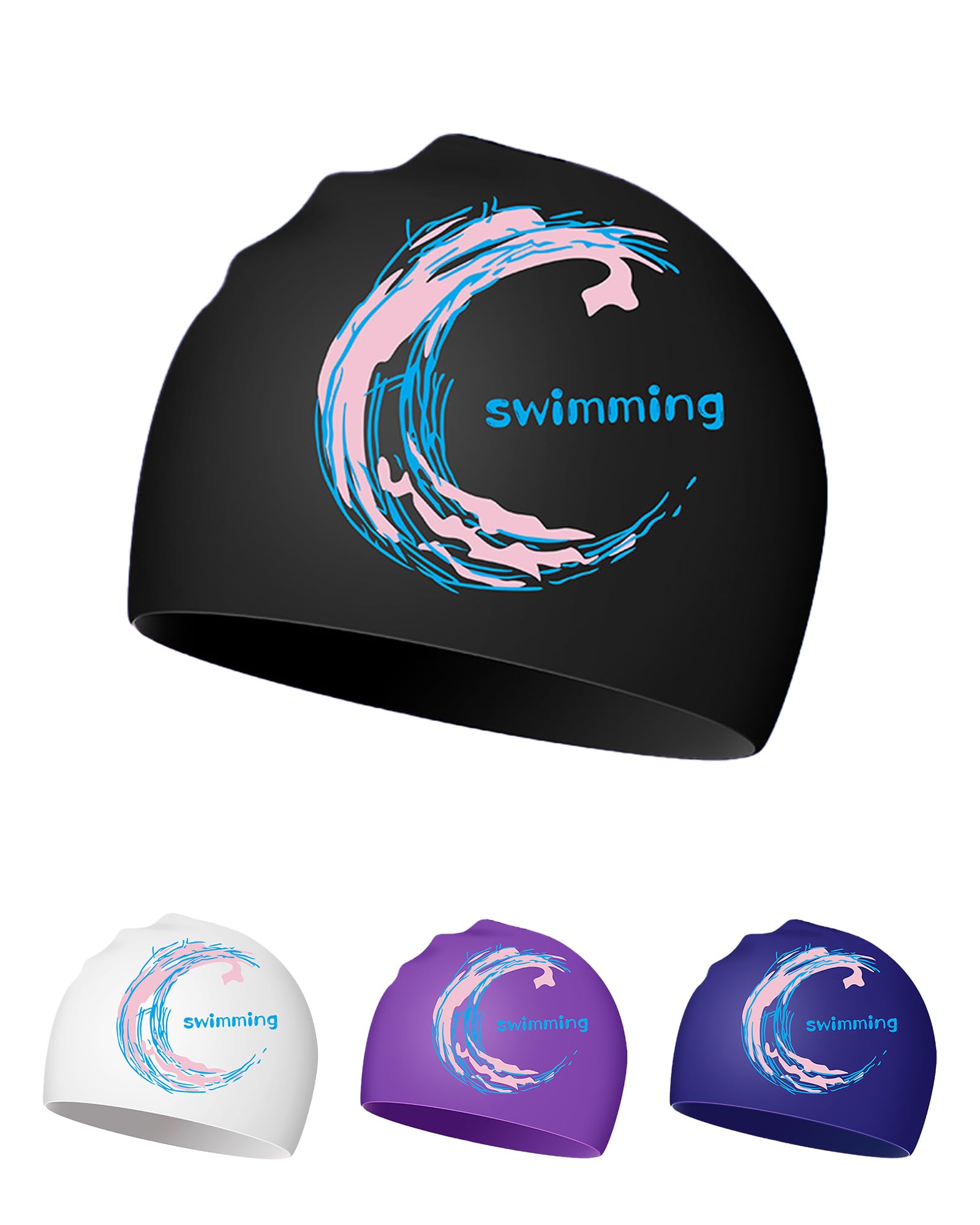 Swimming Cap - Silicone Swim Cap for Women Men Adults Teenagers (Black)