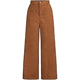 WDIRARA Girl's Solid Corduroy Wide Leg Pants Button Front Zipper Straight Pants with Pockets