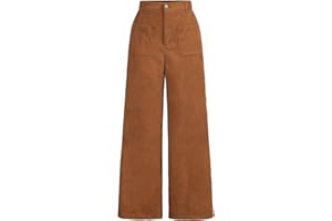 WDIRARA Girl's Solid Corduroy Wide Leg Pants Button Front Zipper Straight Pants with Pockets