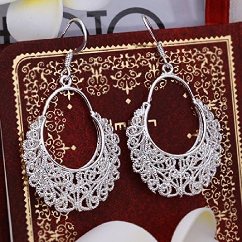 925 silver plated earings skeleton weave flower oval