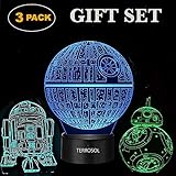 Terrosol 3D Star Wars Lamp - Star Wars Gifts - 3 Pattern&1 Base - Star Wars R2-D2 - Star Wars Bb8 - Death Star Wars - Star Wars Light - Optical Illusion Led Light - Star Wars Lamp