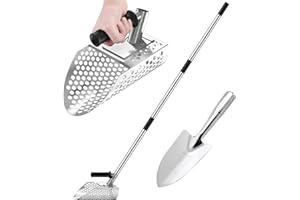 TRVL FIELDER Long Handle Sand Scoop, Metal Detecting Sand Scoop with Long Handle, Stainless Steel Beach Sand Scoop Handheld with Long Steel Handle Pole Design, Ideal for Underwater Treasure Hunting