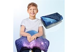 Solfres Small Weighted Lap Pad Blanket Throw for Kids Boys Teens 20in x 23in 5 Lbs - Sleep Therapy Plush Travel Size with Removable Cover, Galaxy Space Stars, Washable, Dark Blue
