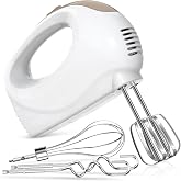 Showvigor Electric Hand Mixer with 5 Stainless Steel Whisks,5 Speed,White2 | Portable Kitchen Mixer Electric Whisk, Food Beater for Whipping Mixing Cookies