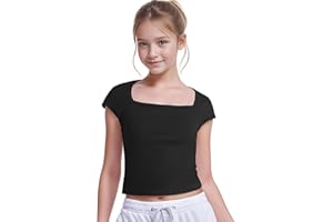 NUMYEAN Crop Tops for Girls Short Sleeve Shirt Girls Summer Tops Square Neck Slim Fit Tops Basic Tee