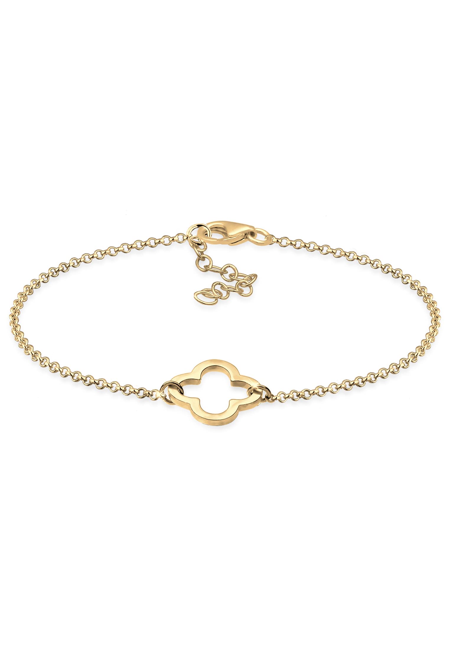 Elli Women's 925 Sterling Silver Gold Plated Clover Leaf Lucky Charm Luck Bracelet - 18cm length