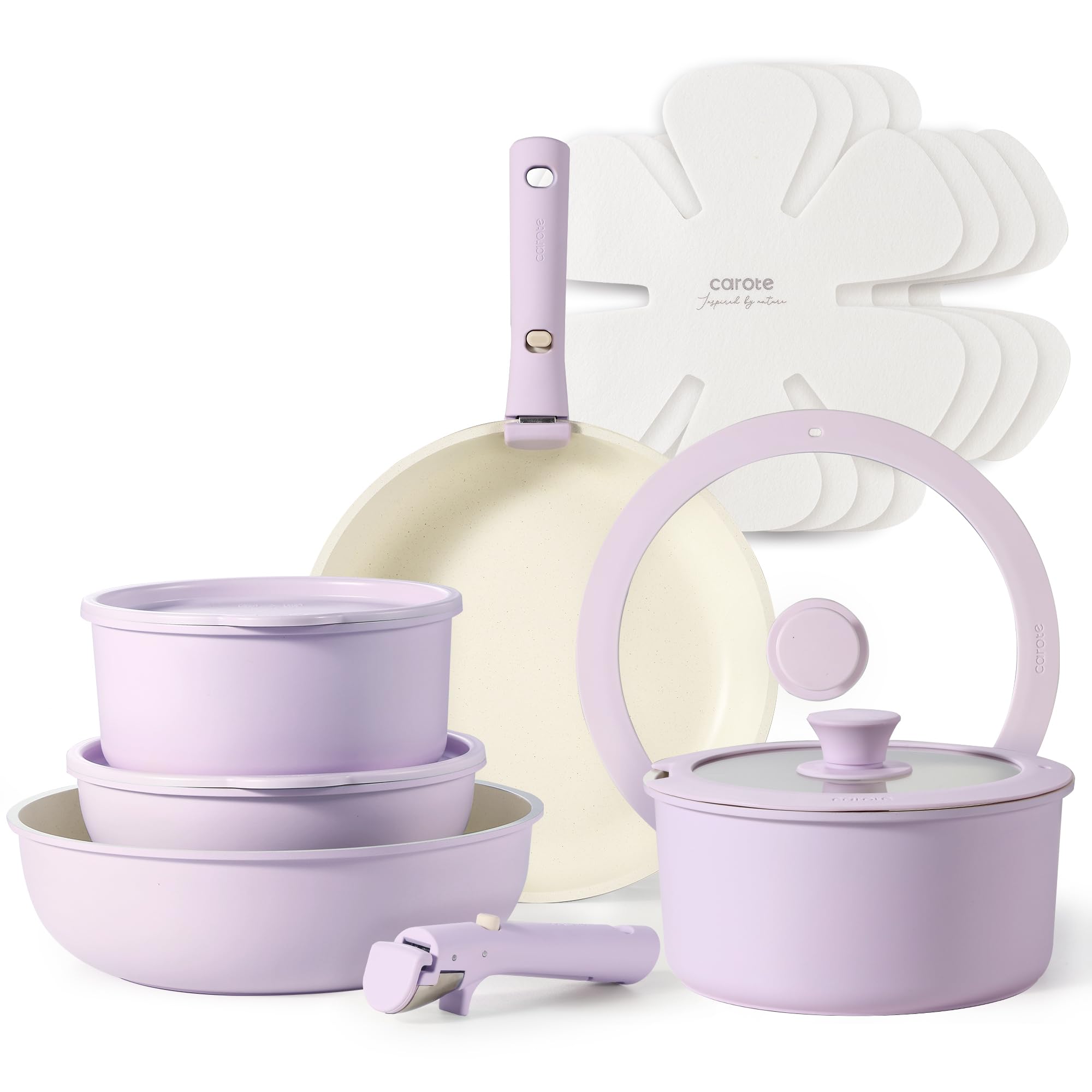 Photo 1 of CAROTE Pots and Pans Set Non Stick, Cookware Sets, 15pcs Kitchen Set, Oven/Fridge Safe, Space Saving Pots Set, Nonstick Set with Versatile Removable/Detachable Handle, Induction RV Set, Purple