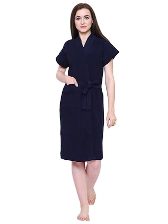 Secret Wish Womens Navy-Blue Towel Bathrobe (Free Size)-HC-E128-539