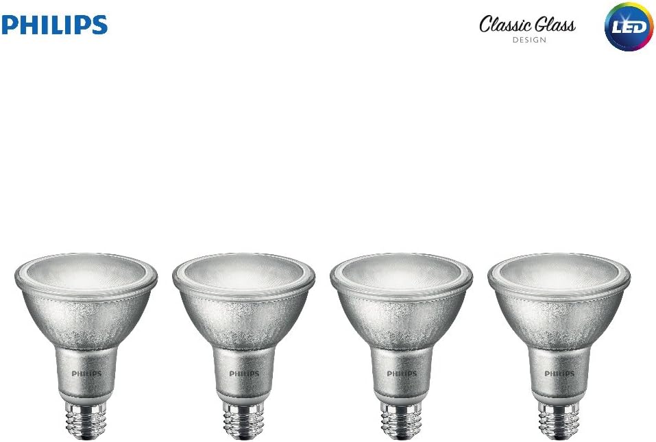 Philips LED Indoor/Outdoor Classic Glass Dimmable PAR30L 40-Degree Spot Light Bulb: 850-Lumen, 3000-Kelvin, 10-Watt (75-Watt Equivalent), E26 Base, Bright White, 4-Pack