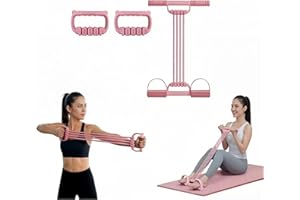 3-in-1 Multifunctional Foot Pedal Resistance Band with Handle, 8-Tube Adjustable Sit Up Exercise Equipment for Full Body Toni