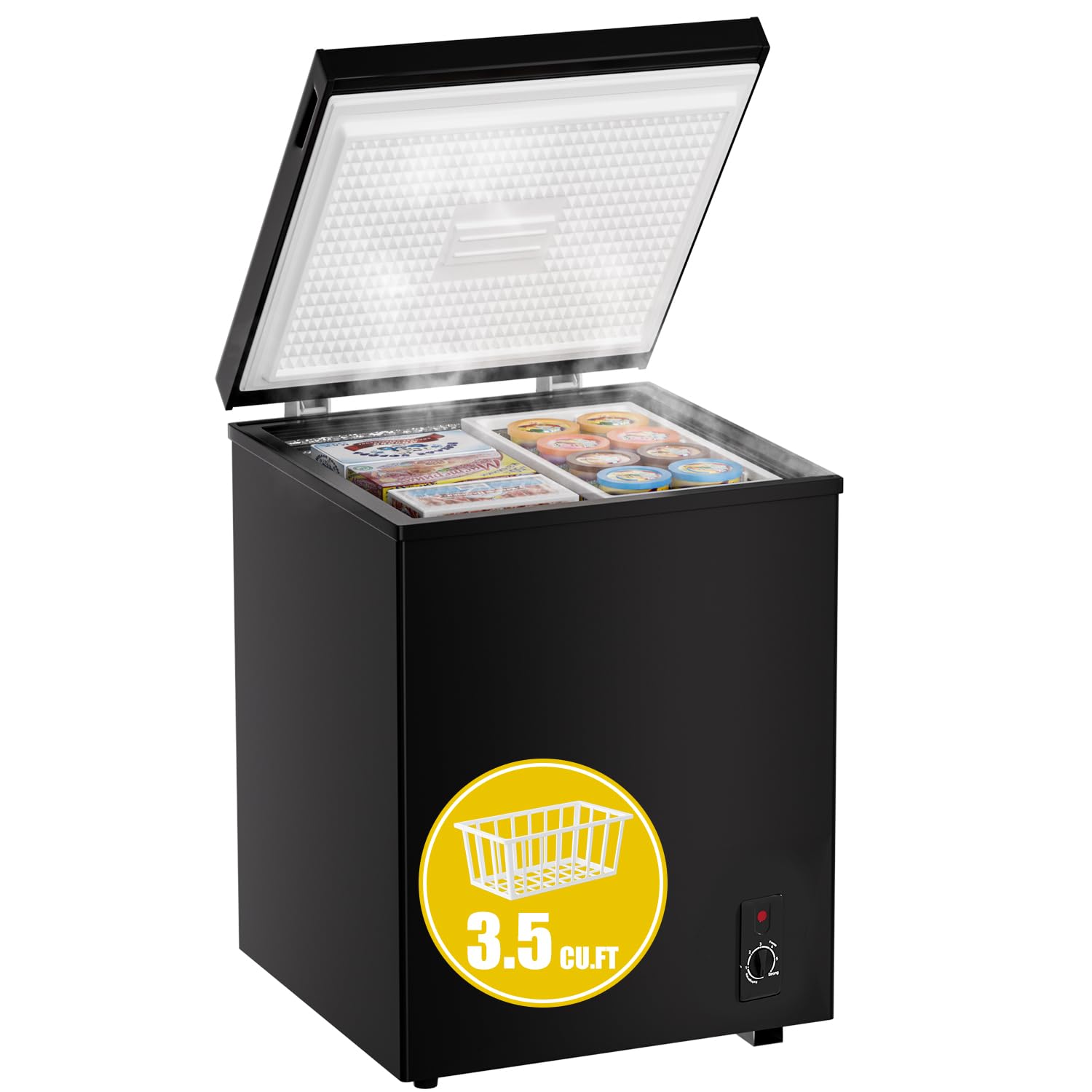 3.5 cuft Chest Freezer - Compact, Energy-Efficient Mini Deep Freezer with Removable Baskets for Apartments, RVs & Garages - Quiet Operation