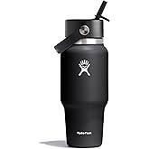 Hydro Flask Travel Water Bottle - Insulated Stainless Steel - Wide Straw Lid, Non Spill, Leakproof in 24 Oz Black