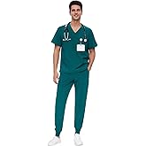 COZYFIT Scrubs for Men - 4 Pockets V-Neck Scrub Top and 7 Pockets Jogger Pants Mens Scrubs Set COZY SCRUBS