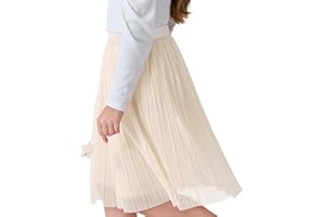 ZUNW Girls Mesh Pleated Skirt Elastic High Waist A-Line Swing Tulle Midi Skirt for Girl 6-14 Years