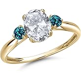 Gem Stone King 10K Yellow Gold White Topaz and London Blue Topaz 3-Stone Ring For Women | 1.76 Cttw | Oval 8X6MM | Gemstone November Birthstone