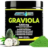 Purity's Best Graviola (Soursop) Supplement, Concentrated 378 mg Formula, Supports Immune Function & Antioxidant Protection, 200 Veggie Capsules, Made in USA.