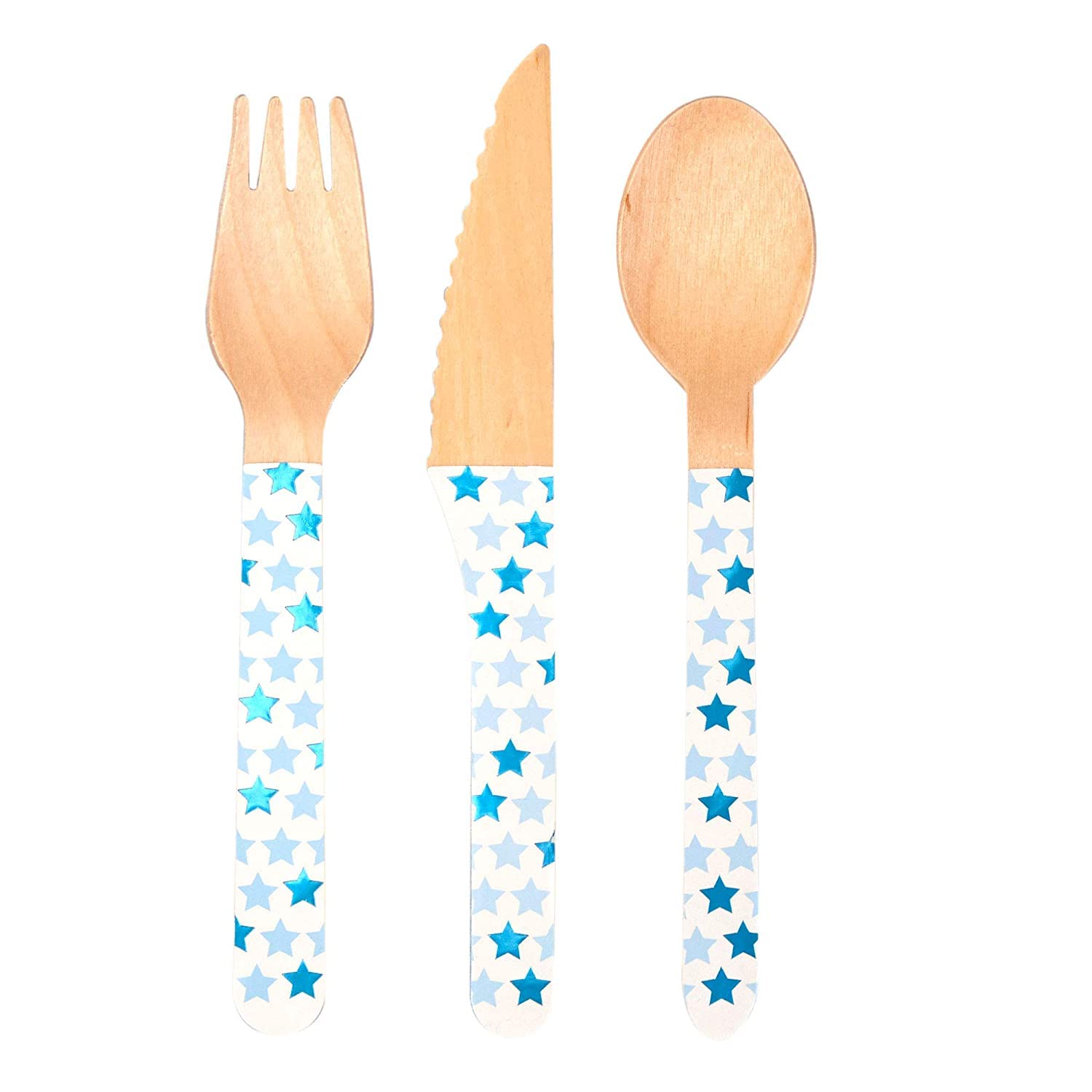 Neviti 775608 Little Star Blue Cutlery-24 Pack Wooden Cutlery, 16.4 x 2 x 0.3