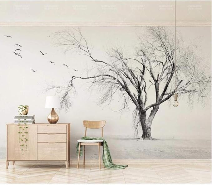 Papier Peint Intissé Tapisserie Murales Panoramique 3D Arbre Noir Et
