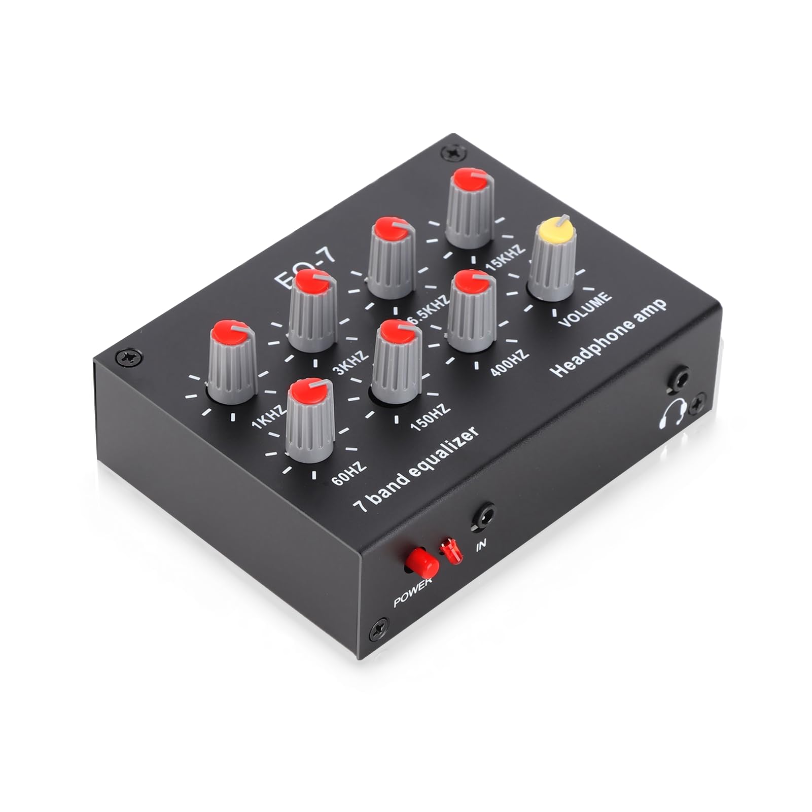7 Band Sound Equalizer, DC5V-12V Output Input 12dB High Bass Adjustment Aluminum Alloy Dual Channel Digital Equalizer