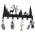YuetingMit Wall Mounted Key Rack | Black Metal Key Organizer with 7 Hooks - Wall Decoration for Front Door, Hallway, Kitchen, Office - 12 inches/30cm Deer Pattern