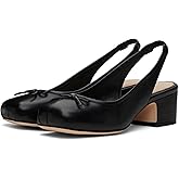 Riekhany Slingback Ballet Heels for Women Cute Bow Square Toe Low Chunky Heel Ballerina Pumps Comfort Satin Mary Jane Heels Shoes with Elastic Rear Strap