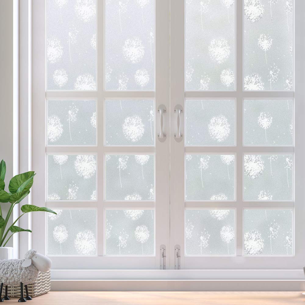 Homein Privacy Frosted Window Film Dandelion Pattern 90x200CM Static