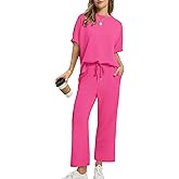 Sampeel Two Piece Sets for Women Summer Outfits Oversized Wide Leg Crop Pants Lounge Sets Airport Beach Vacation Clothes