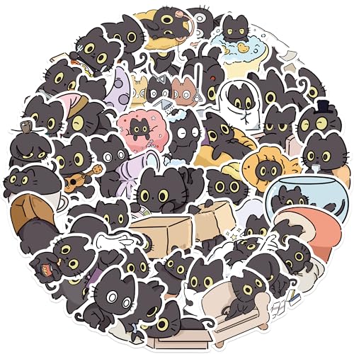 QTL Cute Black Cats Stickers for Kids Girls Boys Teens Animals Party Supplies Waterproof Vinyl Stickers for Water Bottle Laptop 50Pcs
