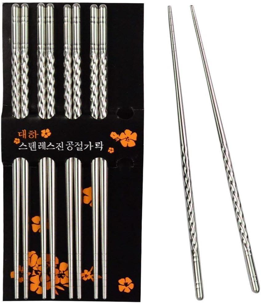 5 works Stainless Steel Chopsticks Chinese Japanese Korean Chopsticks (B)