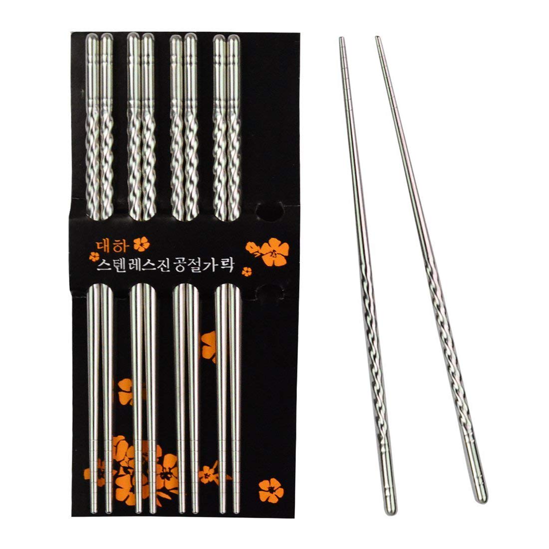 5 Pairs Stainless Steel Chopsticks Chinese Japanese Korean Chopsticks (B)