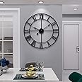 LEIKE Large Modern Metal Wall Clocks Rustic Round Silent Non Ticking ...