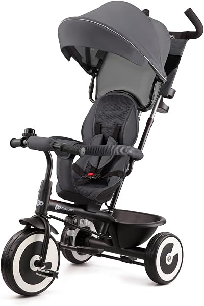 Kinderkraft ASTON Tricycle Baby Push Trike 9m-5y Gray with Parent Handle