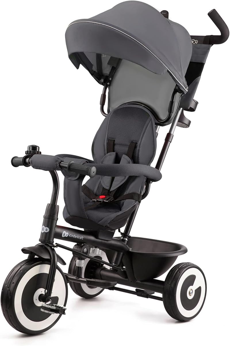 Kinderkraft ASTON Tricycle Baby Push Trike 9m-5y Gray with Parent Handle