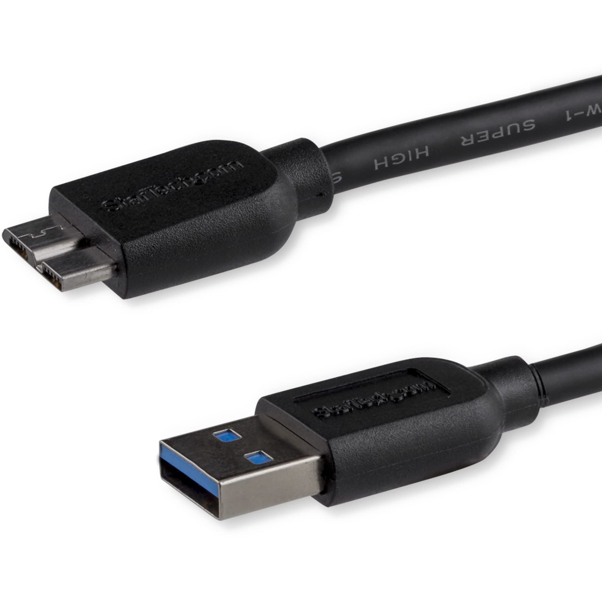 StarTech.com 0.5m 20in Slim USB 3.0 A to Micro B Cable M/M - Mobile Charge Sync USB 3.0 Micro B Cable for Smartphones and Tablets (USB3AUB50CMS),Black