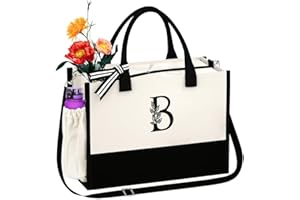 AUNOOL Nurse Gifts Initial Tote Bags for Women, Canvas Bride Beach Bag with Pockets Adjustable Strap, Bridal Shower Gift, Personalized Embroidery Gifts for Sister, Mother in law Gifts Letter B