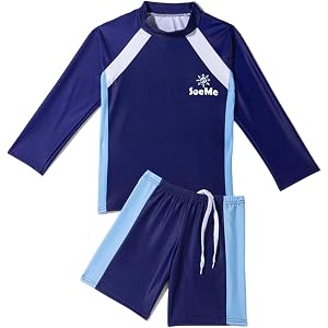 Girls UPF 50+ Rash Guard Swimsuit 2 Piece Long Sleeve Quick Dry Swim Shirt with Boyshorts Color Block Bathing Suit
