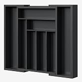Pipishell Bamboo Expandable Drawer Organizer for Utensils Holder, Adjustable Cutlery Tray, Wood Drawer Dividers Organizer for Silverware, Flatware, Knives in Kitchen, Bedroom, Living Room (Black)
