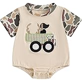 Bagilaanoe Newborn Baby Boy Summer Romper Short Sleeve Bodysuit Dog/Reindeer Jumpsuit Summer Hunting Clothes