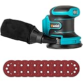 Orbital Sander Cordless, 5" Random Orbital Sander Compatible with Makita Battery, 12000 OPM Electric Palm Sander Tool with Dust Box & 10PCS Sanding Pads for Woodworking in Selective Speeds(No Battery)