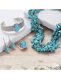 Bling Jewelry   Bling Jewelry   Multi Strand Simulated Gemstone Fichas Collar, Base de plata chapada, Azul, YP-TURQ4010-B